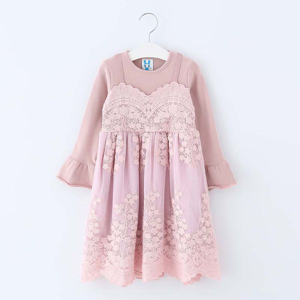 

girls dress kids lace dresses clothing new spring autumn girls fashion long sleeve flower princess party dress 2 colors, Red;yellow