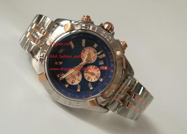 

factory supplier luxury wristwatches 47mm rose gold two tone quartz chronograph blue dial stainless steel mens watch watches, Slivery;brown