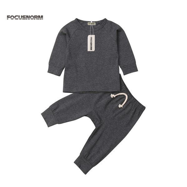 

newborn fashion solid plain outfits baby boy girl long sleeve long pants leggings infant 0-24m cotton cute 2pcs 2019, White