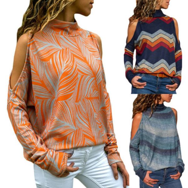 

2019 new style fashion women striped turtle neck blouse female ladies long sleeve casual loose pullover blouse, White