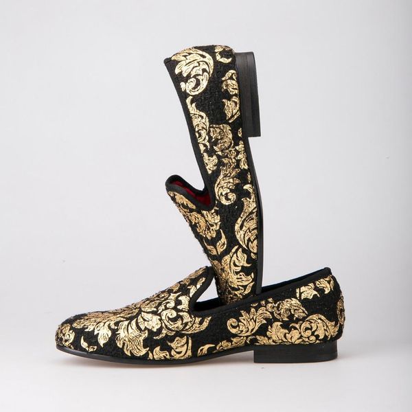

high-end gold printing men shoes luxury fashion men loafers men s flats shoes wedding c18, Black