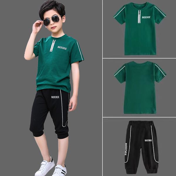 

fashion kids boys clothes set summer teenage letter short sleeve tshirts pants children suit 2019 sports clothing for boys 2 pcs, White