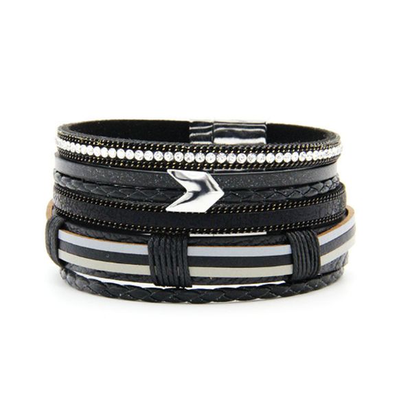 

bohemian leather bracelet multilayer crystal beads wrap bracelet for women men ethnic arrow pattern charms jewelry, Golden;silver