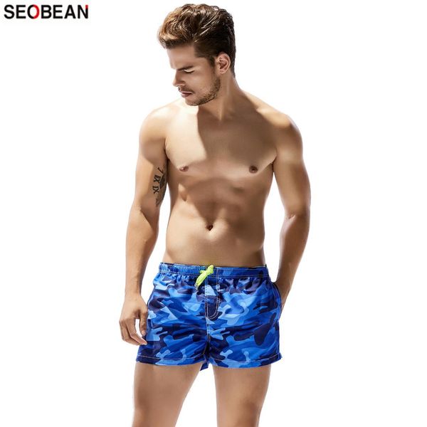 

seobean men's beach casual wear fashion camouflage sports fast-drying shorts surfing & beach shorts, White;black