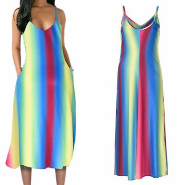 

womens casual summer gradient camisole dress lady new sleeveless dress ladys hit color leisure long skirt women plus size dresses 2020 new, Black;gray