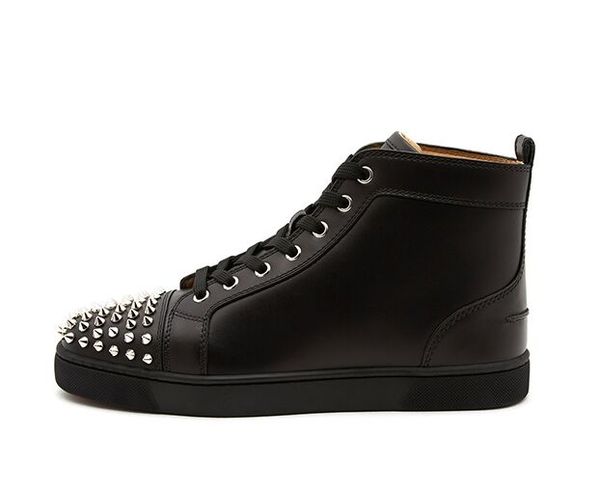 

fashion luxury sneakers designer shoes red bottoms for men women high cut spikes party lovers genuine leather casual rivet sneaker, Black