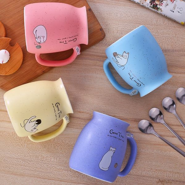 

coffee mugs cat ceramic cups with spoon lid cartoon girls milk mug heat resistant student cyw2840