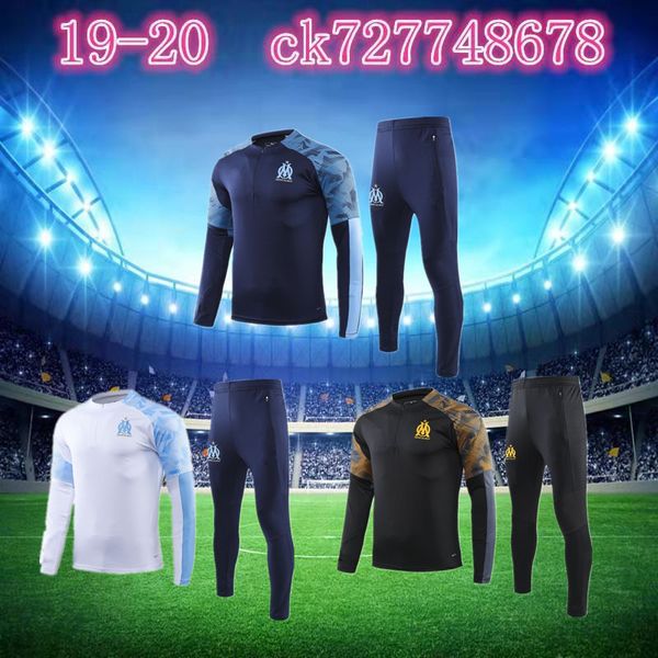 

2019 2020 tracksuit long sleeve marseille training suit football jacket train pants kit uniform chandal, Black