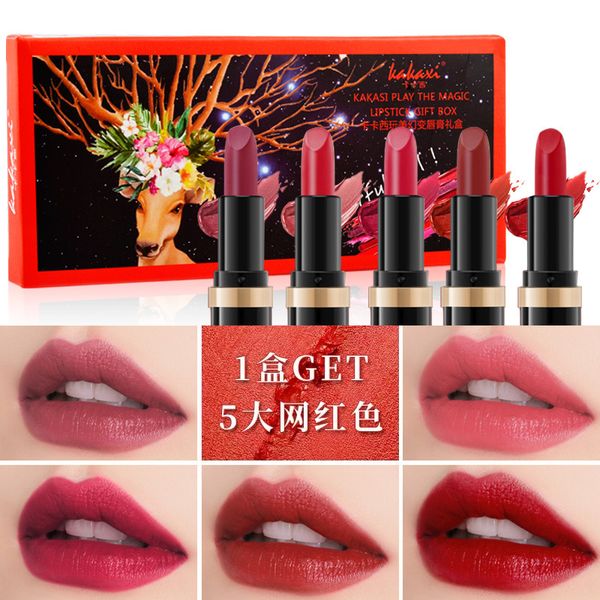 

5pcs/lot lip kit matte lipstick waterproof nutritious velvet lip stick red tint nude batom makeup set