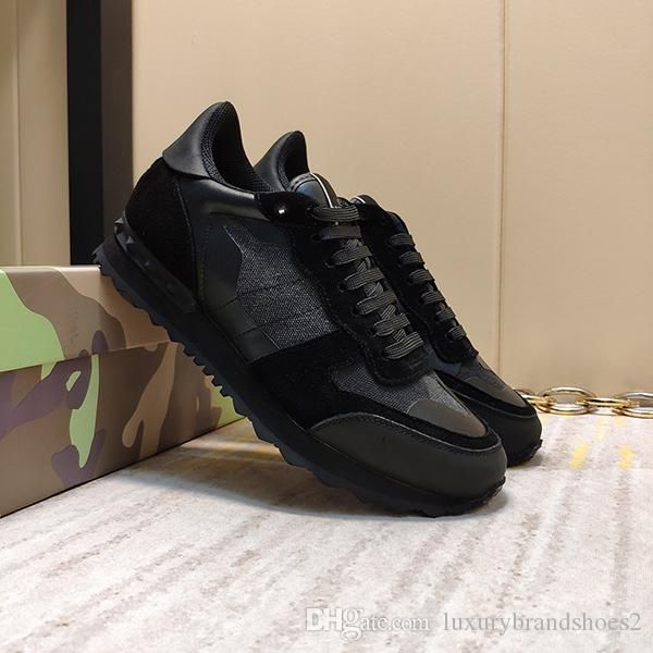 

original box] fashion stud camouflage sneakers shoes footwear men,women flats luxury designer rockrunner trainers casual shoes take the box, Black
