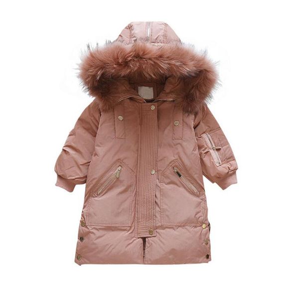 

35 степень зимы детей вниз parkas мода девушки вниз пальто меховой воротник детей длинные пальто сгущать теплые куртки 4-12year, Blue;gray