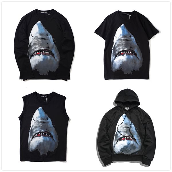 

новые дизайнер футболки мужская одежда марка топы tee shirt мода лето shark printed luxury мужчины рубашка одежда s-2xl, White;black