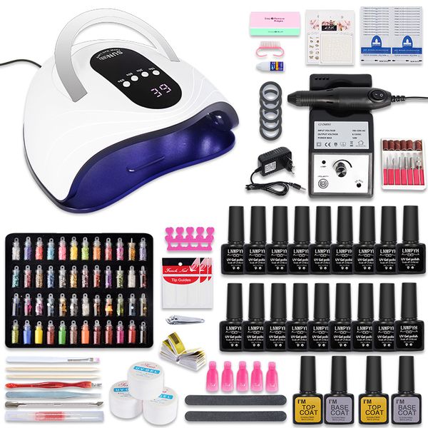 

manicure set 18/12 colors nail polish with nail drill machine lamp acrylic kit art tools art decorations set