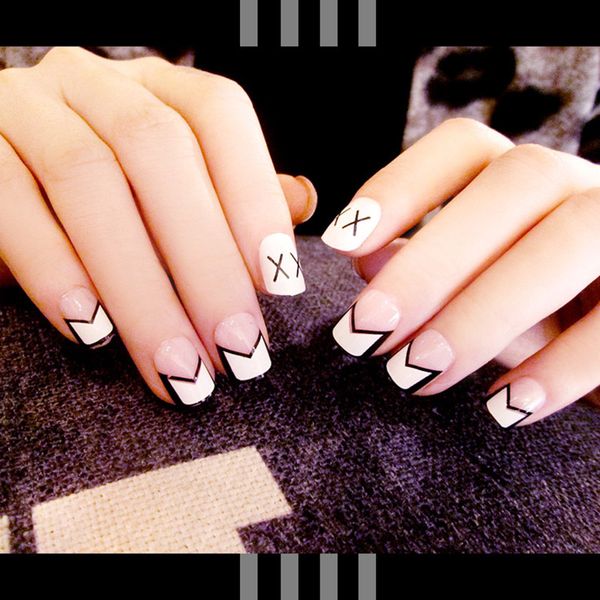 

stickers & decals fashion 24pcs/set fake nails tips square type wedding brides nail art decor nshopping, Black