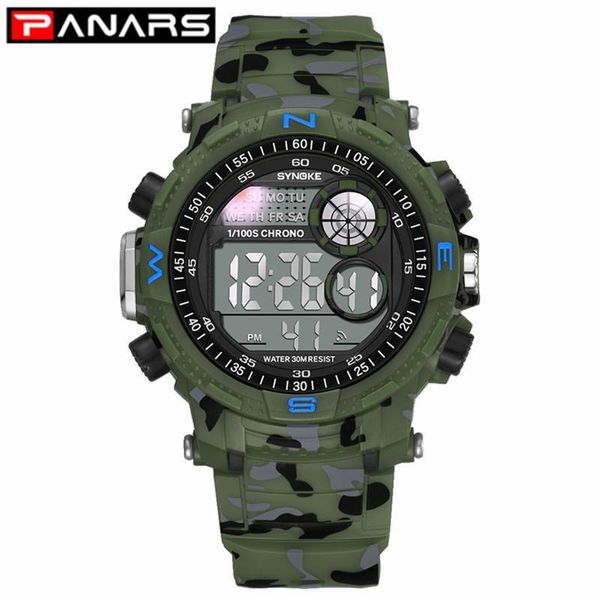 

panars men's military sports digital wristwatch army green camouflage multi-function led colorful outdoor casual watches male, Slivery;brown