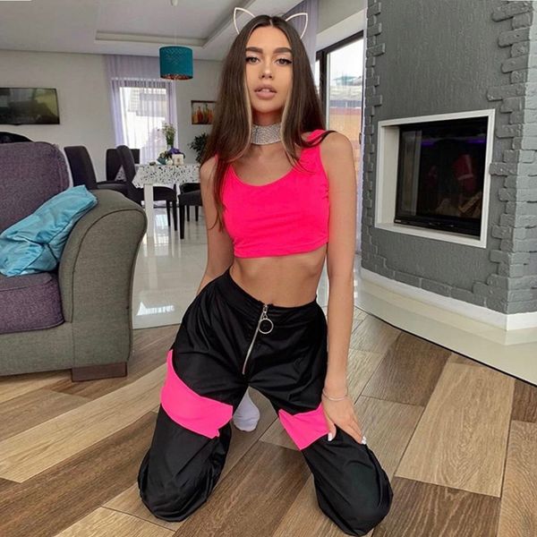 

europe and 2020 spring and summer women's new feet color matching zipper sports yoga pants dance pants women, Black;white
