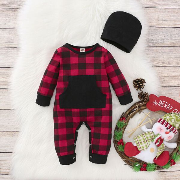 

my 1st christmas infant baby girl boy plaids romper bodysuit hat xmas clothes set, Blue