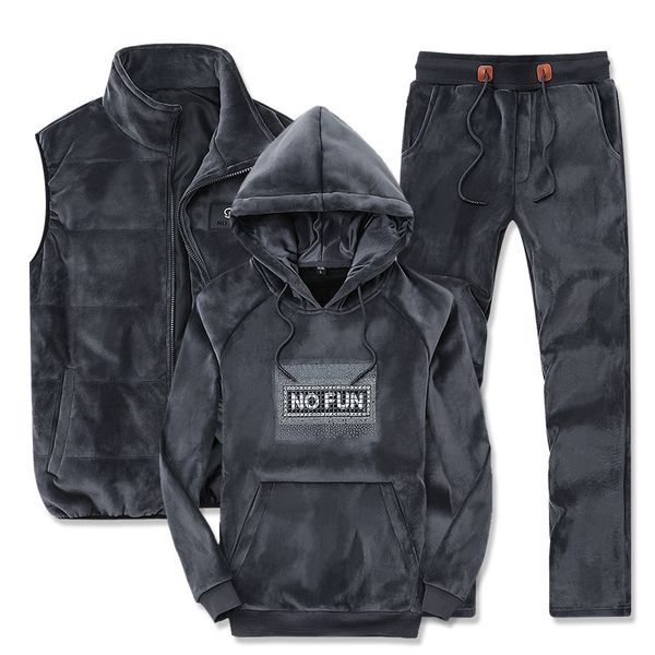 

men 3pcs/set velvet warm outdoor running sports suit thickening winter running set man 175, Black;blue