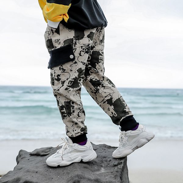 

детская одежда мальчиков новые повседневные брюки боковой карман камуфляж брюки тренировочные брюки, Blue