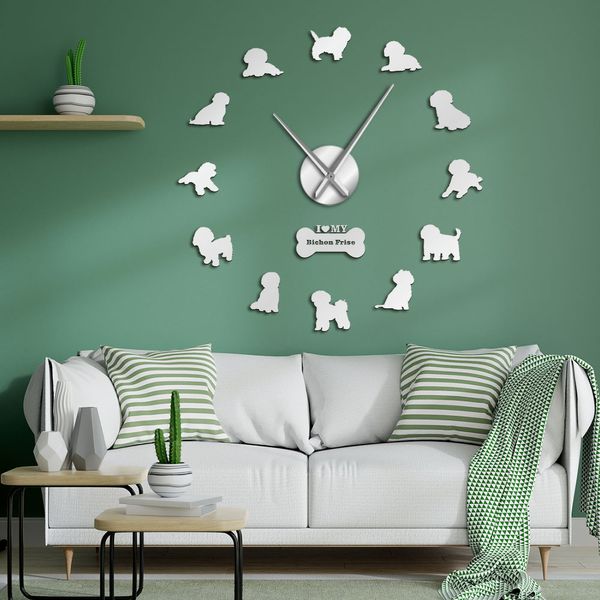

bichon frise dog breed pug diy wall clock modern wall watches animal pet decorative large big clock sticker 3d