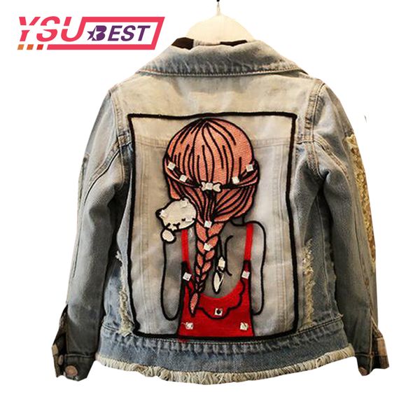 

1-12yrs hole spring autumn fashion lovely bright diamond girl denim outerwear fit children coats girls denim jacket, Blue;gray