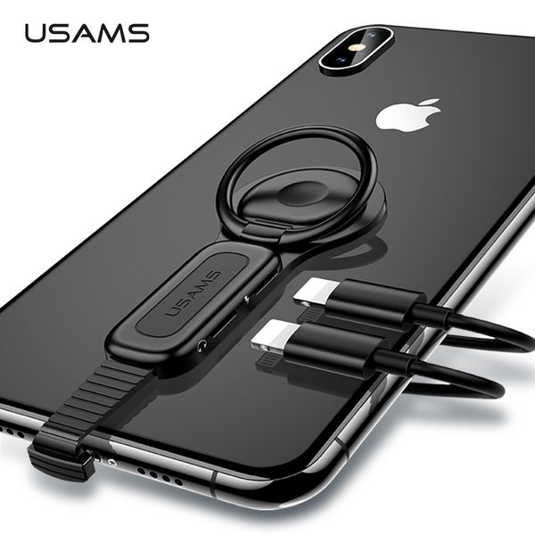

Dual Lightning Ring Holder Adapter USAMS 3.5mm Audio&charger Adjustable Phone Holder 2A fast charging Adapter OTG for iPhone iOS
