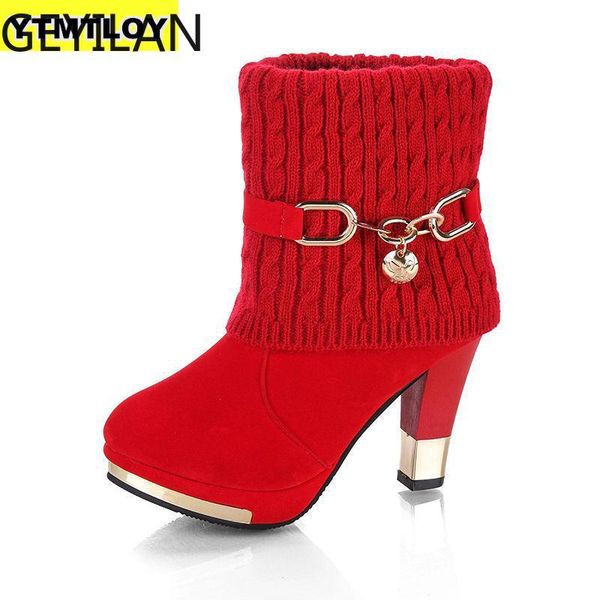 

2019 women ankle boots plus size 35-43 med square heels ladies snow boot feather office female shoes woman botas mujer crystal, Black