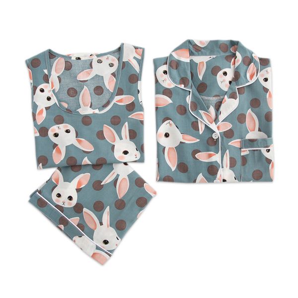 

summer 3-piece suits indoorwear women cute bunny simple 100% rayon sleepwear for women pajamas sets rabbit bamboo pajamas, Black;red