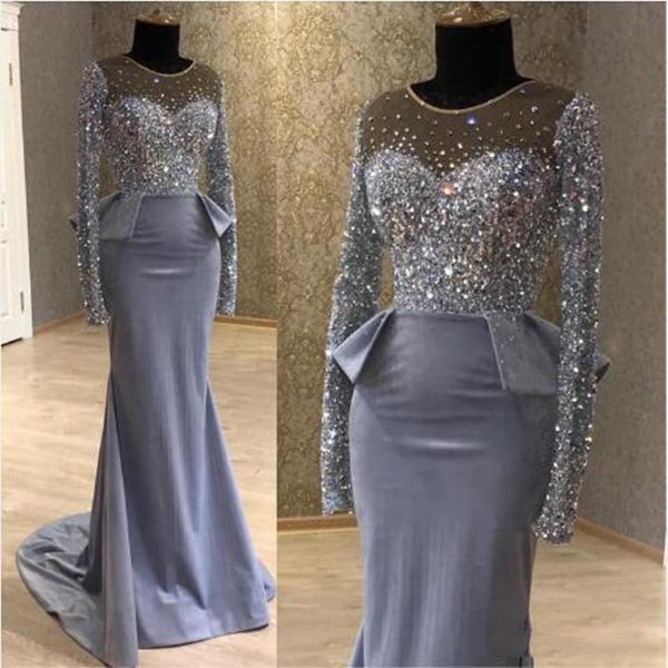 

скромная bling bling sequined с длинным рукавом мать платья формальные русалка вечерние платья sheer шеи баски из бисера длинные robe де sor, Black;red