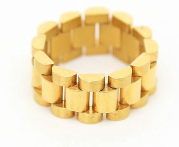 

hip hop men stainless steel chain ring punk style gold silver three row watch strap golden rings fashion party jewelry