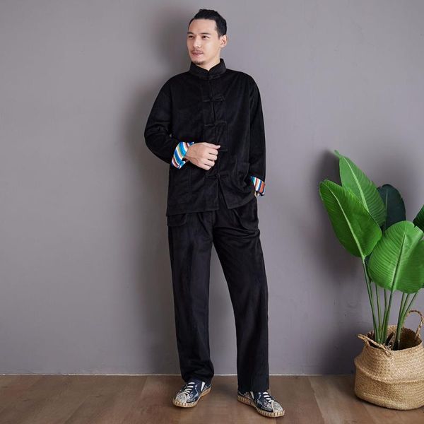 

autumn winter me tai chi kungfu uniforms fleece loose swatshirt+pant yoga martial arts meditation casual exercise set sportswear