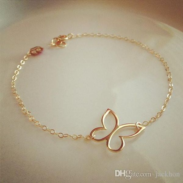 

10pcs- b034 cut outline womens butterfly bracelet open butterfly wing pendant bracelets for women simple animal insect bracelets, Golden;silver