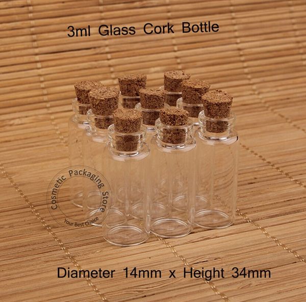 Promotion 3ml Glass Small Clear Cork Bottle Mini Vial For Wedding