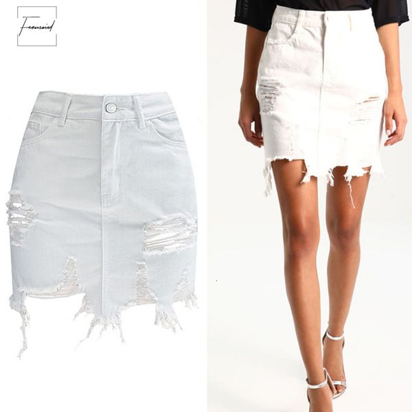 

pencil 2019 summer skirts female bodycon for womens denim high waist ripped jeans woman tassel black skirt white jeans