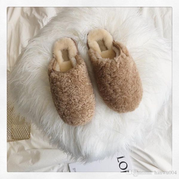 

winter plush slippers with metal buckle rabbit hair warm lady's slipper women home shoes warm comfortable flat heel slippers bmh1909060, Black