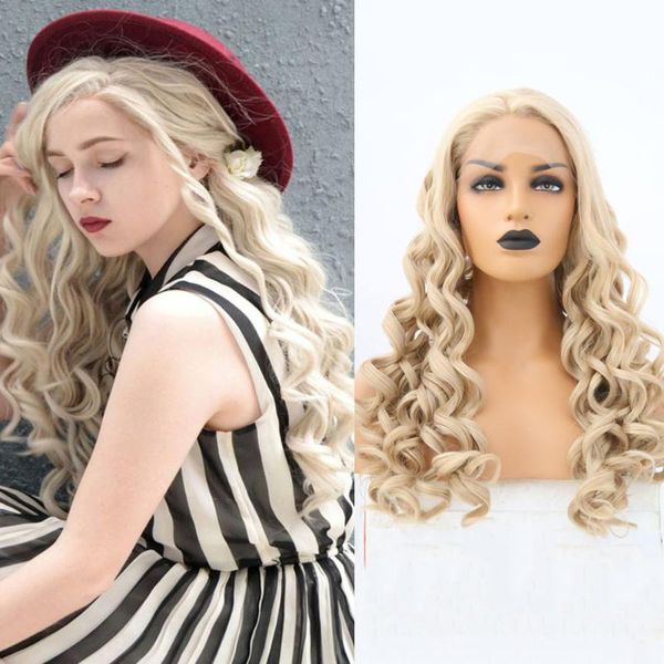 

quinlux wigs blonde deep wavy wigs synthetic lace front wig for black women daily glueless heat fiber middle part cosplay show