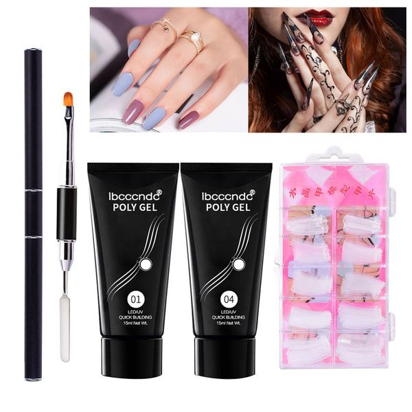 

2pcs 15ml poly gel nail brush false nail set uv lamp quick extension builder gel crystal acrylic manicure art tool