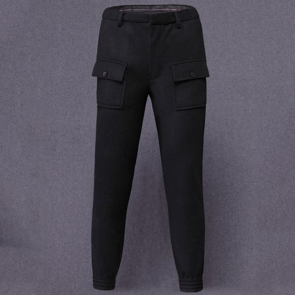 

27-44 new 2018 men's clothing gd hair stylist catwalk fashion street business woollen casual pants plus size singer costumes, Black