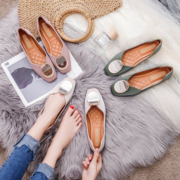 

shallow mouth all-match soft square toe summer shoes ladies women's moccasins casual female sneakers modis flats 2019 new, Black