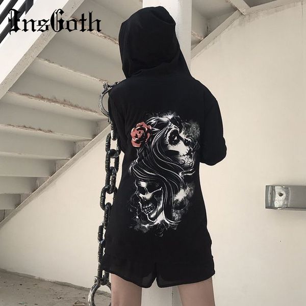 

insgoth black skull printed sweatshirts women hoodie gothic streetwear halloween hoodies harajuku aesthetics loose lady pullover