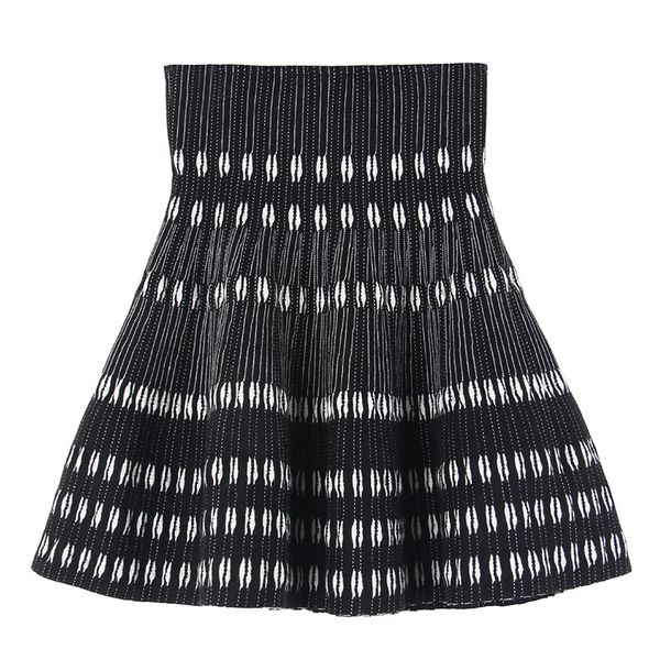 

daily apparel women's 2018 spring fashion casual designer black white high waist elastic striped a line mini skirt for women