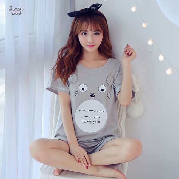 

2019 пижамы лето комфортное женщины белл симпатичные пижама set девочка печати пижама набор с коротким рукавом костюм женщины ночной рубашке, Black;red