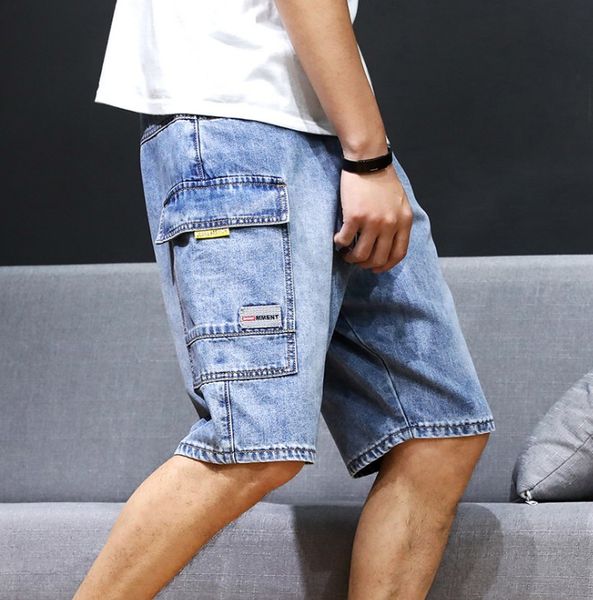 

good quality big pocket shorts jeans for men summer men's denim shorts jean male short jeans men mens jogger ankle plus size 40, Blue