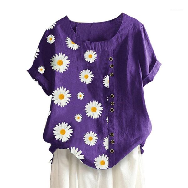 

casual women clothing summer womens t shirts short sleeve floral printed crew neck tees plus size, White