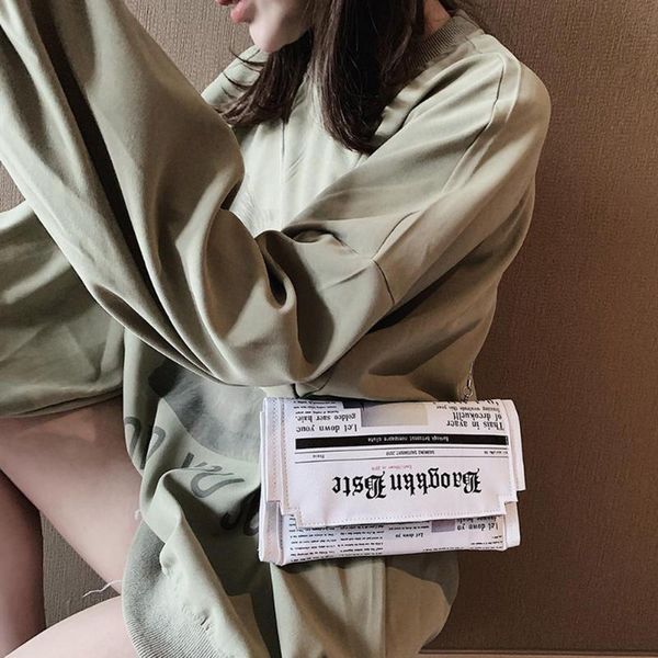 

diphoe envelope bag women 2020 new personality inkjet newspaper clutch bags joker shoulder messenger bag chain evening bags