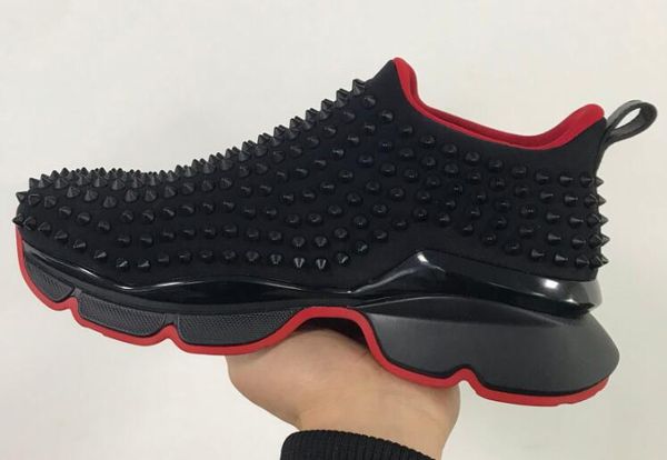

Men Designer casual shoes Newest Krystal Spike Sock Trainers Luxury Red Bottom Sneakers Neoprene men Rivet Sneaker Designer Spike-Sock Flat