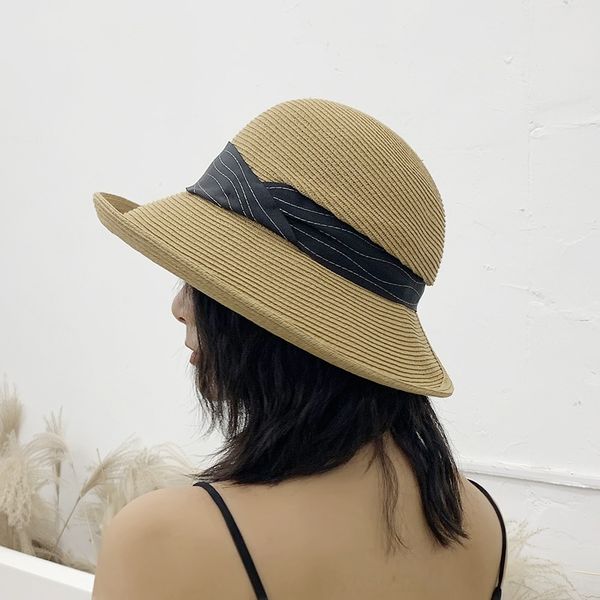 

2020 simple bucket bucket straw fisherman sunscreen straw taiwan pp thin braid fisherman hat women's sunscreen beach hat, Blue;gray