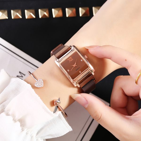 

wrist watches for women bayan kol saati women watchs magnetic mesh band watch square dial crystal quartz lady watch, Slivery;brown