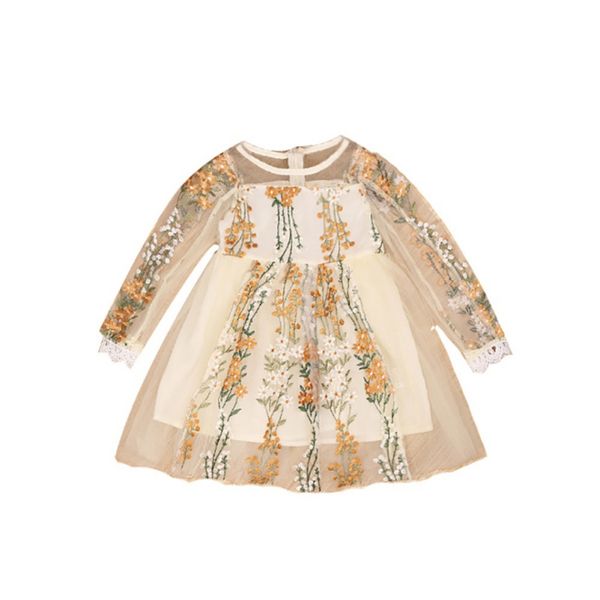 

baby girls dress long sleeve spring autumn casual clothing embroidery floral pattern fantasy kids princess dresses, Red;yellow