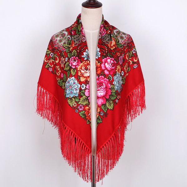 

brand new ladies russian cotton flower tassel big square scarf female travel headscarf travel shade national wind retro shawl, Blue;gray
